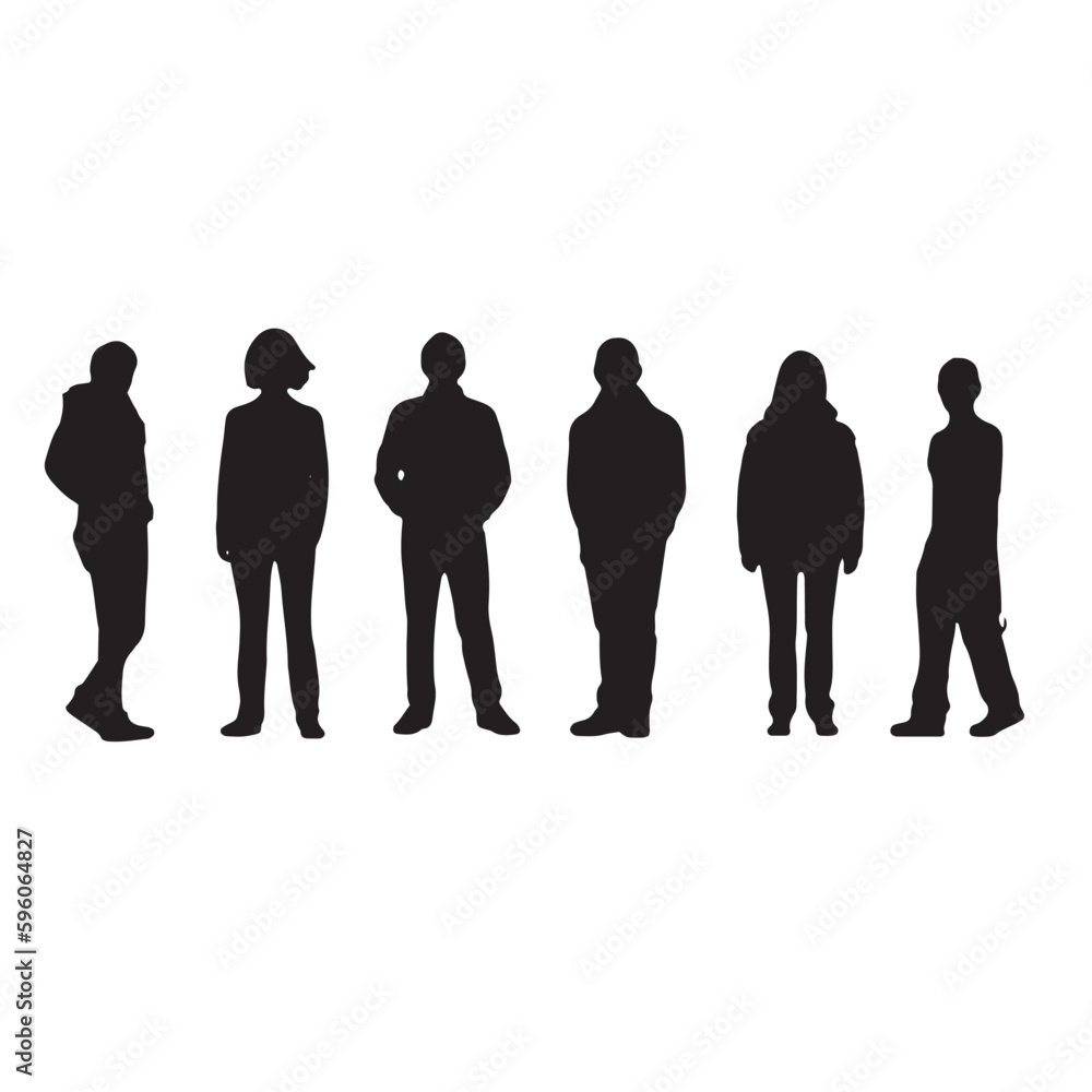 silhouettes of people illustration. group of people silhouette. Vector silhouettes of men and a women, a group of standing and walking business people