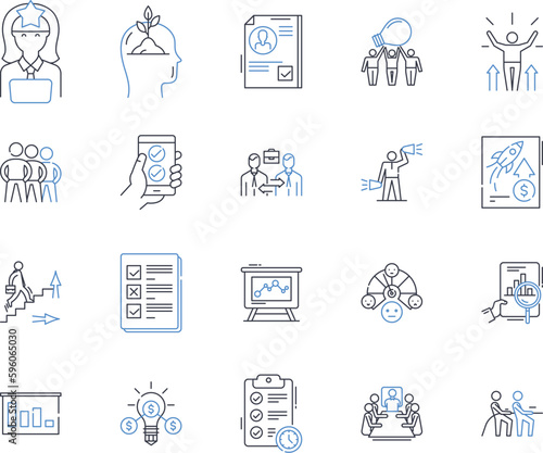 Market advancement line icons collection. Innovation, Progression, Modernization, Development, Growth, Advancement, Evolution vector and linear illustration. Expansion,Emergence,Breakthrough outline