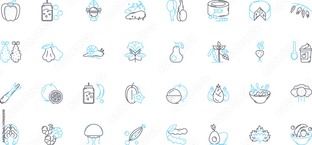 Green cuisine linear icons set. Sustainable, Vegetarian, Organic, Local, Ethical, Healthy, Eco-friendly line vector and concept signs. Plant-based,Farm-to-table,Nourishing outline illustrations