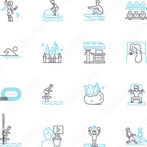 Relaxation methods linear icons set. editation, Yoga, Breathing, Massage, Mindfulness, Acupuncture, Aromatherapy line vector and concept signs. Reflexology, Reiki, Tai Chi outline illustrations