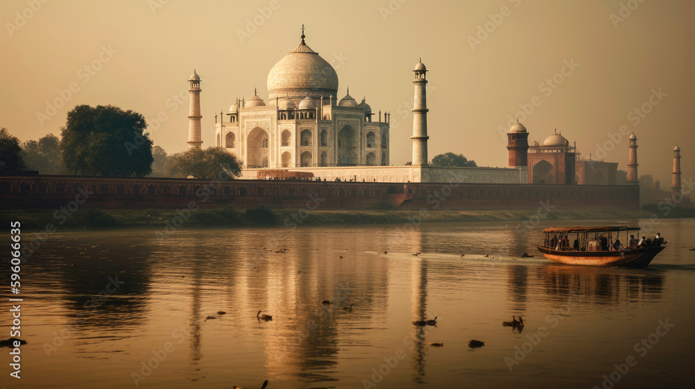 Obraz premium Taj Mahal. Breathtaking travel destination place. Generative AI