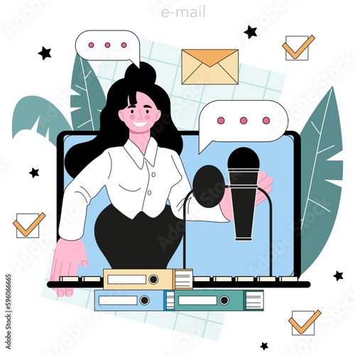 Speaker online service or platform. Radio announcer, actor dubbing