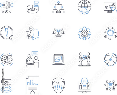 Output line icons collection. Results, Yield, Outcome, Production, Performance, Feedback, Return vector and linear illustration. Outcome-based,Revenue,Convert outline signs set
