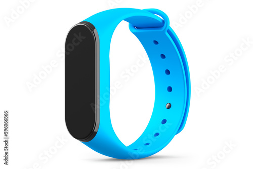 Blue fitness tracker or smart watch with heart rate monitor isolated on white