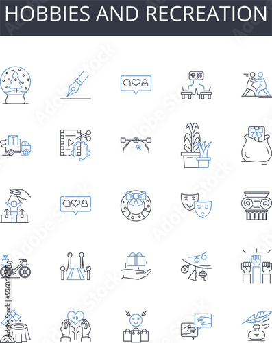 Hobbies and recreation line icons collection. Pastimes, Leisure pursuits, Activities, Interests, Amusements, Diversions, Entertainment vector and linear illustration. Relaxation,Fun,Enjoyment outline