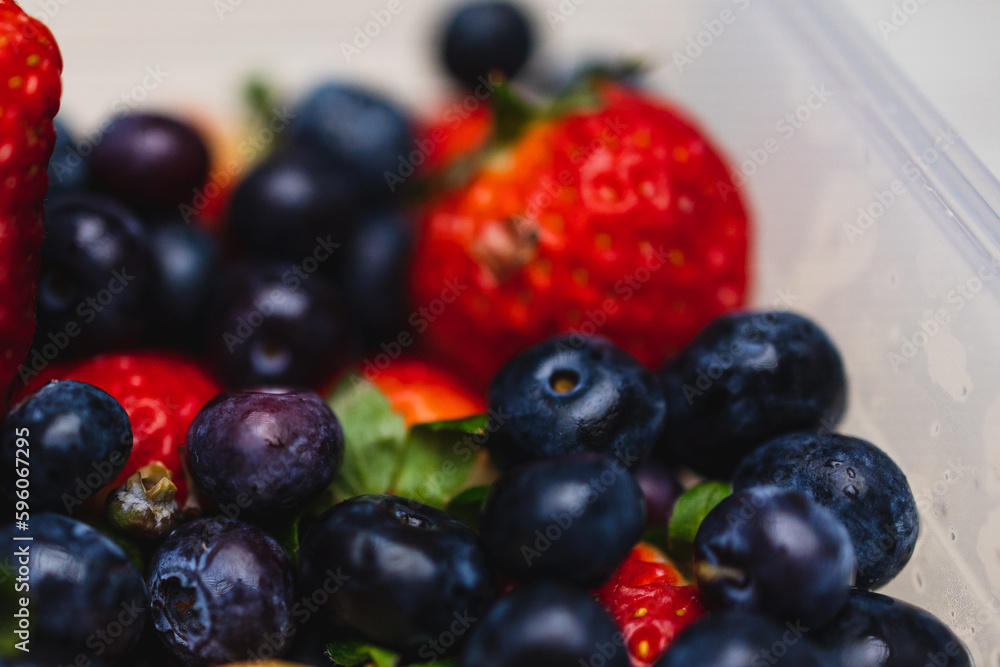 Sweet and Juicy Blueberries and Strawberries Close-Up Sweet and Juicy Blueberries and Strawberries Close-Up