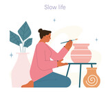 Slow living concept. Slow life principles and activity.