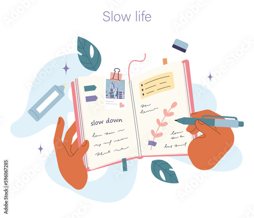 Slow living concept. Slow life principles and activity.