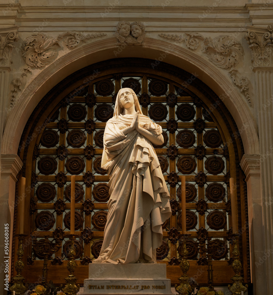 Statue of virgin Mary under morning light, by James Pradier in 1838, in Notre-Dame des Doms, Avignon Statue of virgin Mary under morning light, by James Pradier in 1838, in Notre-Dame des Doms, Avignon