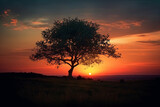 Sunset or sunrise with tree silhouette. Ai generated