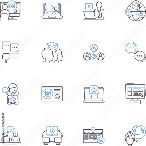 Cyberspace dwellers line icons collection. Netizens, Digital citizens, Online community, Cyberculture, Virtual reality, Webheads, Hackers vector and linear illustration. Programmers,Coders,Cyborgs