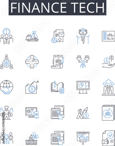 Finance tech line icons collection. Legal aid, Creative arts, Digital marketing, Behavioral science, Medical field, Social media, Business analytics vector and linear illustration. Environmental