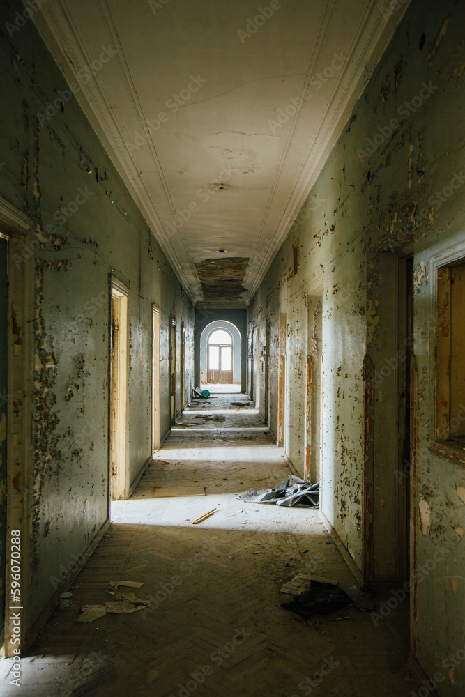 Dark dirty vaulted corridor of old abandoned house Dark dirty vaulted corridor of old abandoned house