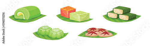 Arabic Sweets Served on Green Leaf Vector Set