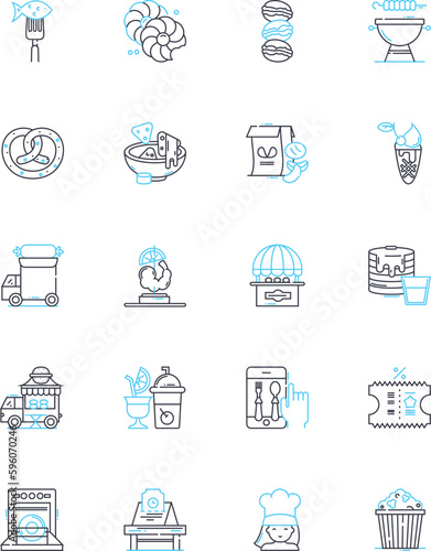 Ready meal linear icons set. Convenience, Nutrition, Flavorful, Quick, Easy, Variety, Microwaveable line vector and concept signs. Portable,Balanced,Healthy outline illustrations