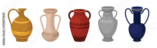 Different Jug and Vessels with Neck and Handle for Interior and Kitchen Use Vector Set