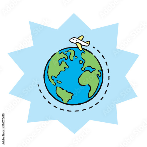 地球_アメリカ・ヨーロッパ・アフリカ_旅行1_飛行機_バクダン水色