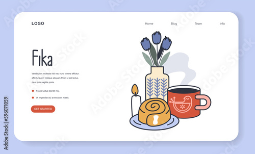 Swedish Fika and Hygge web banner or landing page. Nordic coffee break.