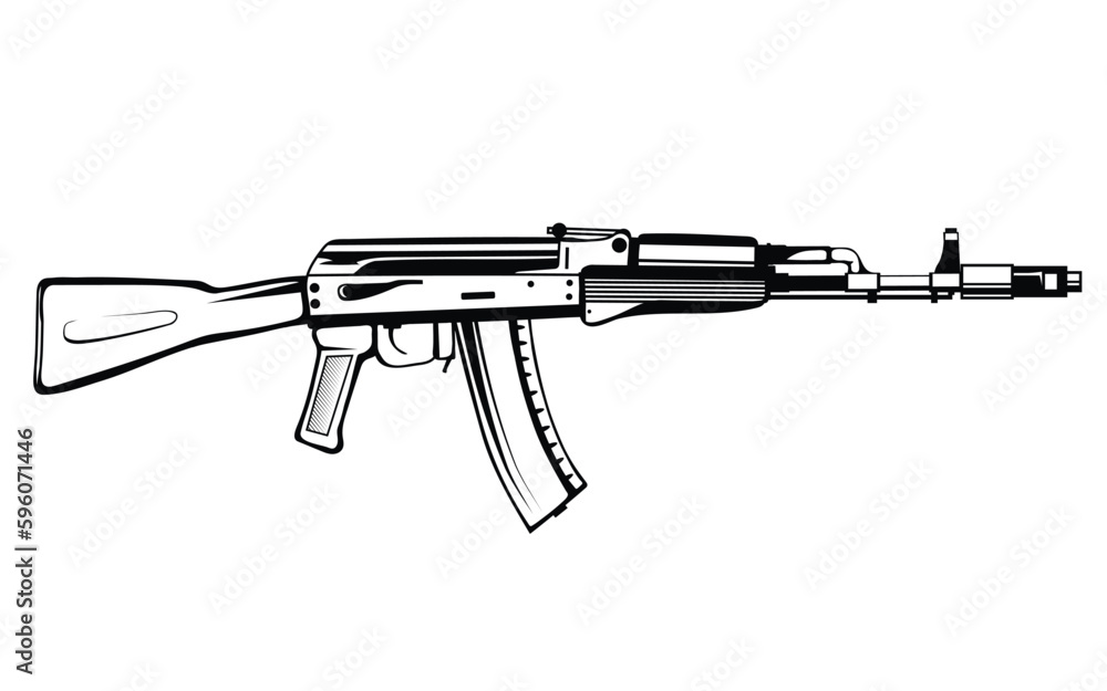AK 47 weapon. Vector illustration of a sketch Kalashnikov machine gun. Soldier automatic AK 47 weapon. Vector illustration of a sketch Kalashnikov machine gun. Soldier automatic