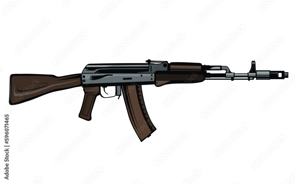 AK 47 weapon. Vector illustration of a Kalashnikov machine gun. Soldier automatic AK 47 weapon. Vector illustration of a Kalashnikov machine gun. Soldier automatic