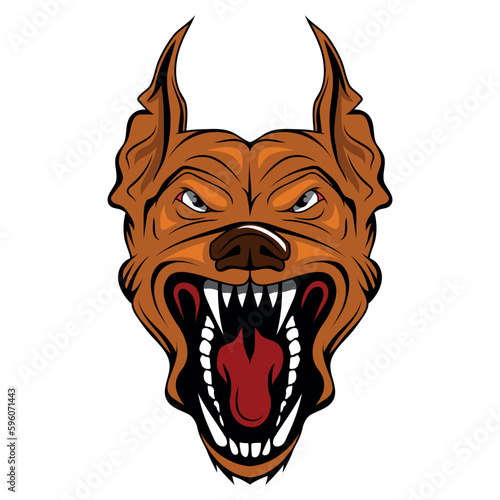 An evil dog. Vector illustration of a pet Animal. Barking dog bares his teeth and growls photo