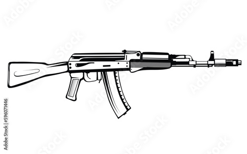 AK 47 weapon. Vector illustration of a sketch Kalashnikov machine gun. Soldier automatic