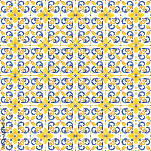 Mediterranean pattern blue and yellow theme