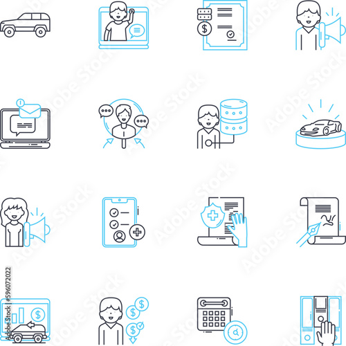 Worker linear icons set. Laborer, Employee, Tradesman, Operative, Craftsperson, Blue-collar, Hands-on line vector and concept signs. Skilled,Unskilled,Hardworking outline illustrations