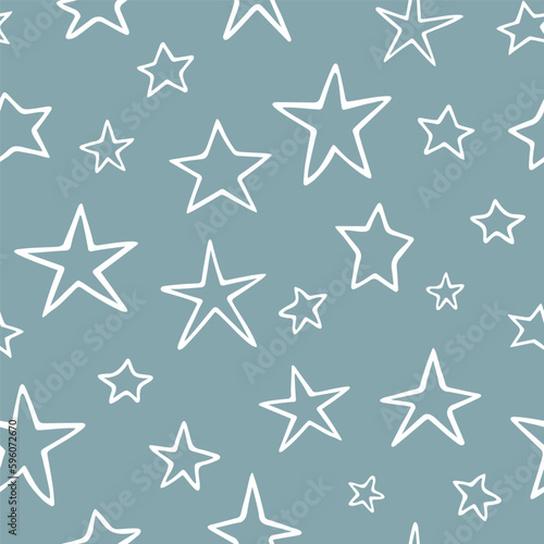 Vector seamless pattern with cute stars. Hand drawn, doodle style. Design for fabric, wrapping, stationery, wallpaper, textile.