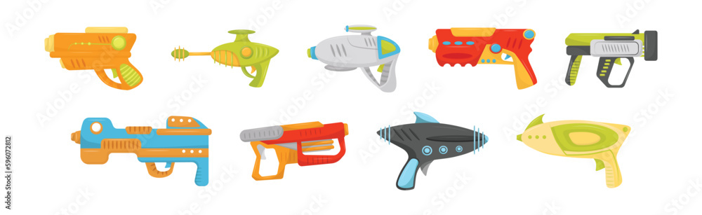 Water Gun or Water Pistol as Toy Gun for Shooting Water Vector Set