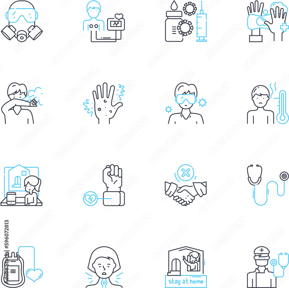 Pathogen control linear icons set. disinfectant, sanitation, sterilization, outbreak, bacteria, virus, contamination line vector and concept signs. fungi,mold,hygiene outline illustrations Pathogen control linear icons set. disinfectant, sanitation, sterilization, outbreak, bacteria, virus, contamination line vector and concept signs. fungi,mold,hygiene outline illustrations