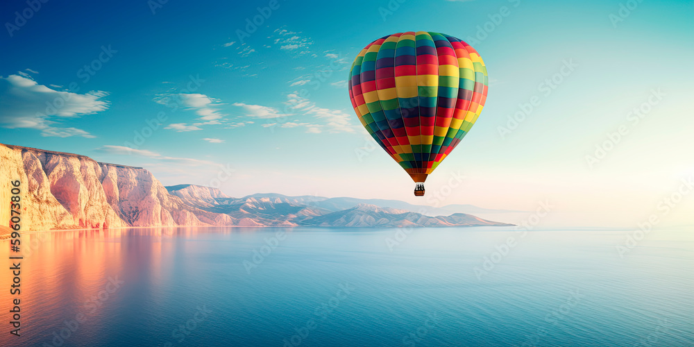 hot air Balloon over beautiful sea at sunnt day hot air Balloon over beautiful sea at sunnt day