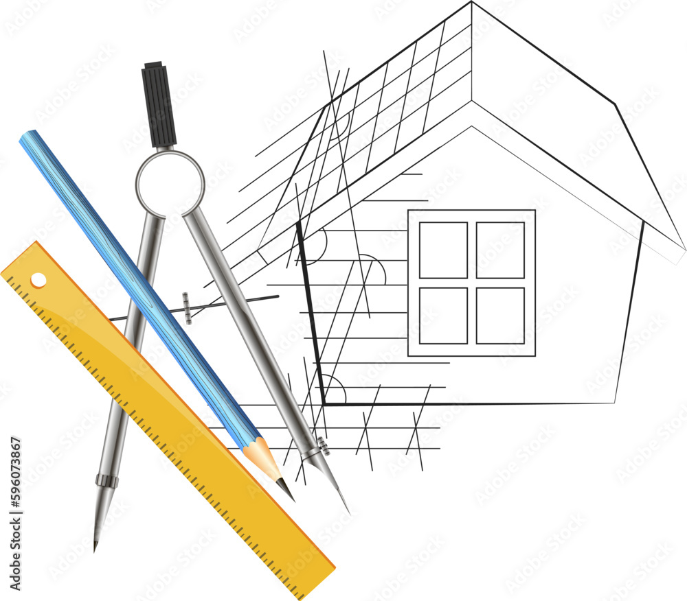 Engineering drawing of a house building and project design Stock Vector