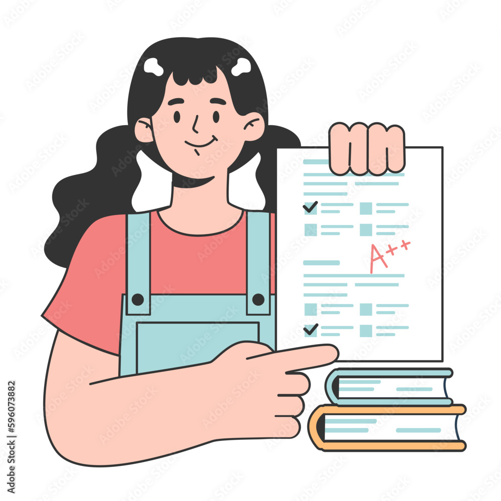 Last day of school concept. Happy girl passing exams with a good grades Last day of school concept. Happy girl passing exams with a good grades