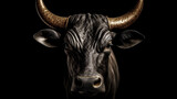 Portrait of a bull on a black background.generativeai