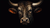 Portrait of a bull on a black background.generativeai