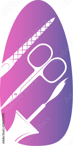 Female nail symbol and manicurist tool. Design for a manicure salon