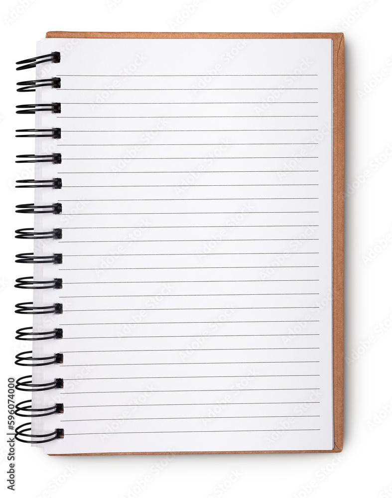 open notepad lined paper spiral bound with shadow isolated on transparent background - obrazy, fototapety, plakaty 