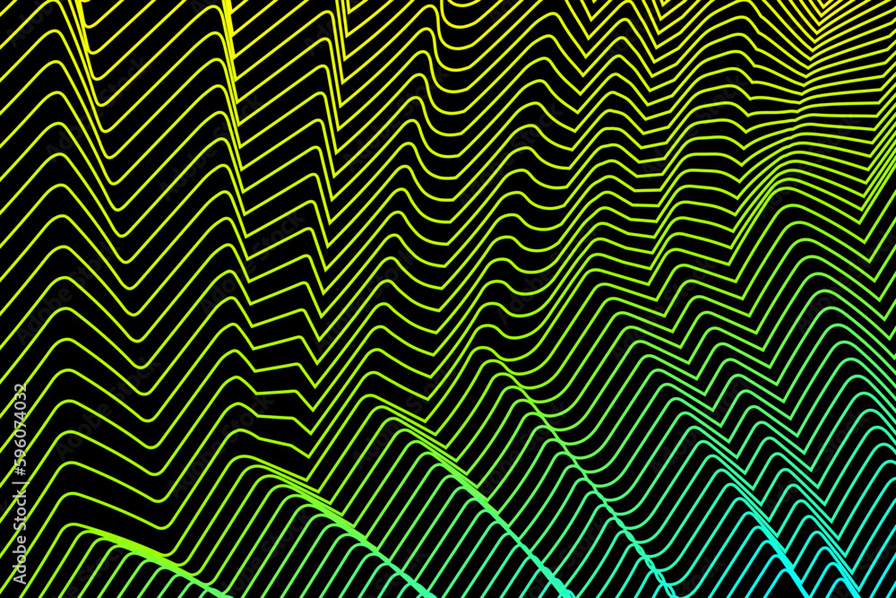 curved repeating lines of a yellow-green tint on a black background. Abstract bright background curved repeating lines of a yellow-green tint on a black background. Abstract bright background