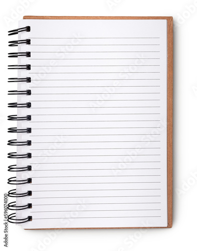 open notepad lined paper spiral bound with shadow isolated on transparent background