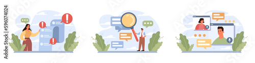 Active listening skill set. Attentive business charcter or employee soft