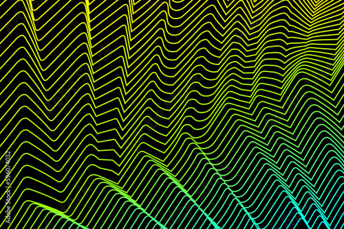 curved repeating lines of a yellow-green tint on a black background. Abstract bright background