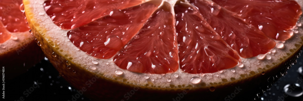 close up shot of grapefruits, water drop, top view, texture, panoramic, studio light, on black background, gastronomy photo, AI close up shot of grapefruits, water drop, top view, texture, panoramic, studio light, on black background, gastronomy photo, AI