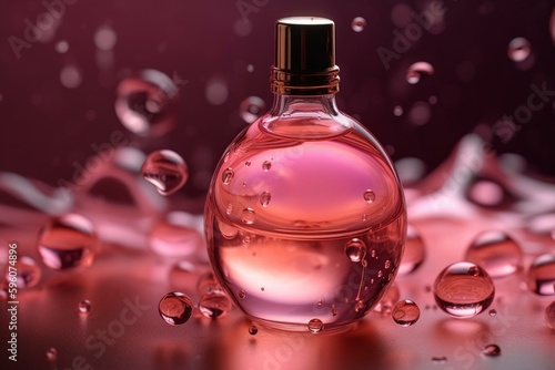 A pink bubble housing a molecule conveying the essence of skin care liquid oil cosmetics. Generative AI