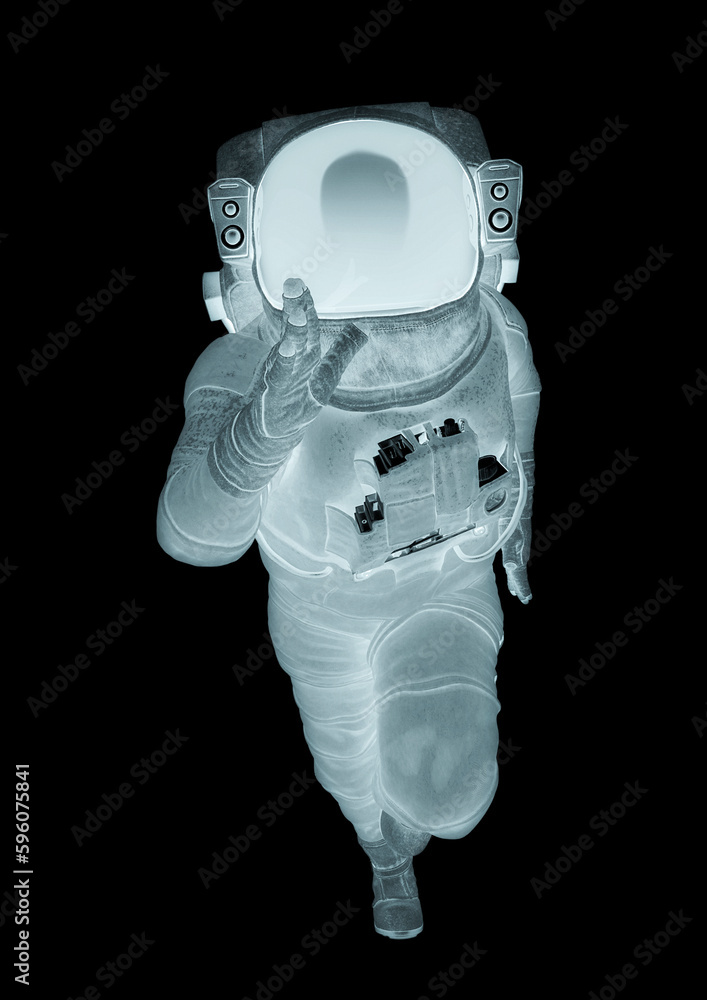 astronaut explorer is running on white background front view
