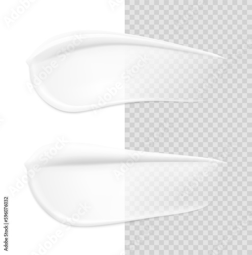 Matt and glossy realistic smears of cream mockup. Vector illustration on transparent background. Ready for your design. Easily presents your product. EPS10.