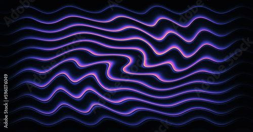 Neon Linien gebogen, wellig und dynamisch. Hintergrund Welle Abstraktion in Farbe blau, pink, gelb