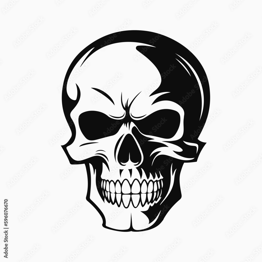 Human skull logo. Black and white emblem. Vector illustration Stock ...