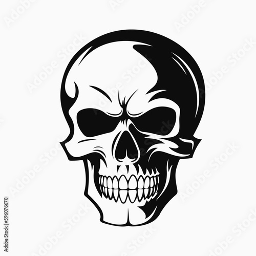 Human skull logo. Black and white emblem. Vector illustration
