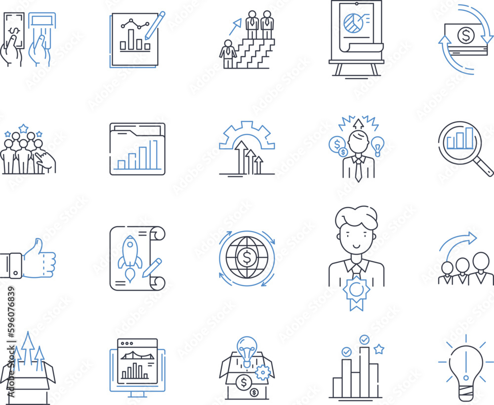 Portfolio analysis line icons collection. Investment, Strategy, Allocation, Risk, Diversification, Asset, Management vector and linear illustration. Performance,Returns,Optimization outline signs set